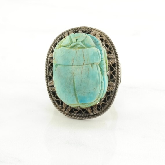 Vintage Archeological Revival Silver Ring Scarab … - image 3