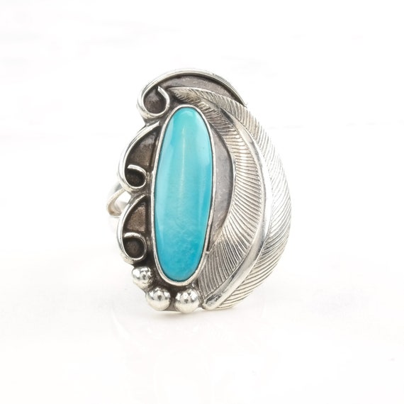Vintage Native American Silver Ring Turquoise Fea… - image 3
