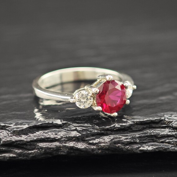 Sterling Silver Ring: Lab Ruby Center Stone - Siz… - image 6