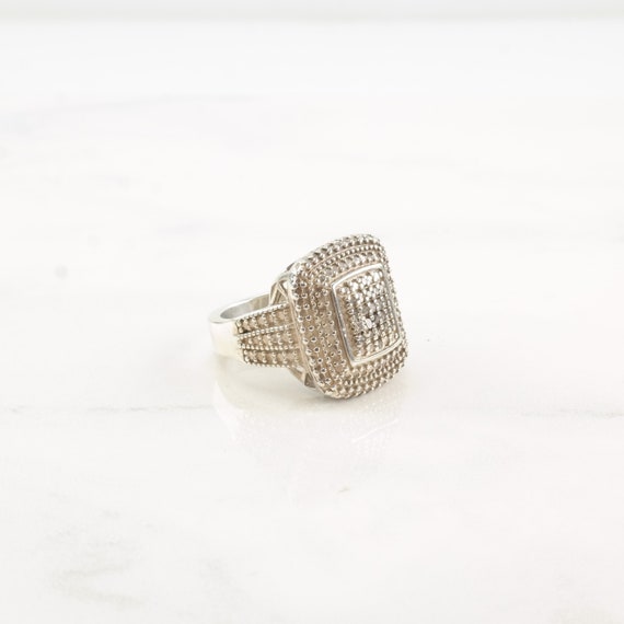 Vintage Sterling Silver Ring Diamond Square Pave … - image 5