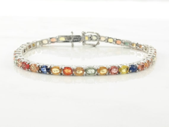 Sterling Silver Link Bracelet Colorful Sapphire - image 1