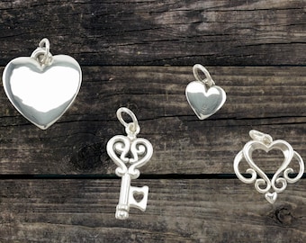 Choice of Vintage James Avery Heart Key Sterling Silver Pendant