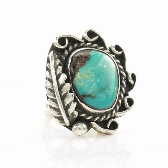 Turquoise Feather Silver Ring - Native American, … - image 6