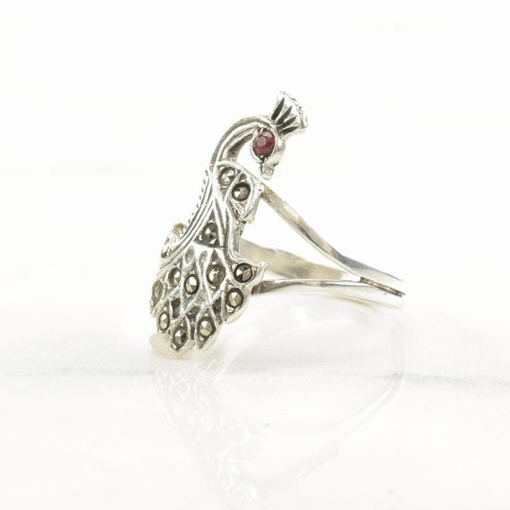 Art Deco Sterling Silver Ring, Ruby Marcasite Pea… - image 10