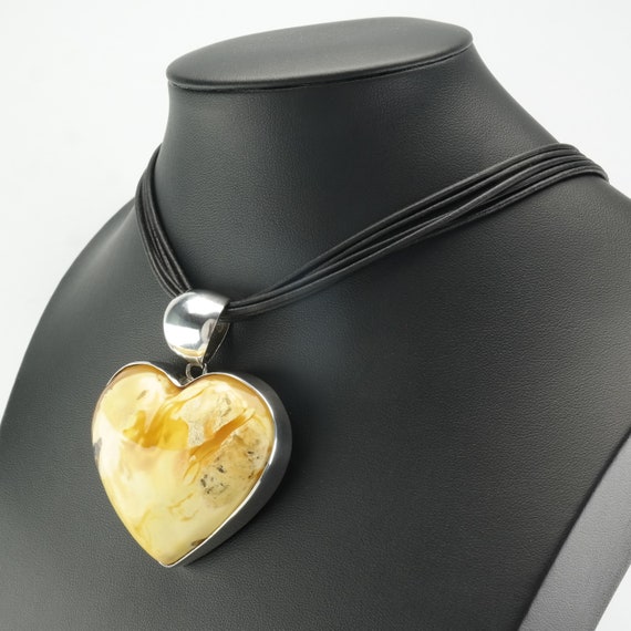 Vintage Sterling Silver Yellow Amber Heart Neckla… - image 9