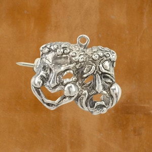 Vintage Silver Brooch Pendant Drama Comedy Tragedy Masks Sterling