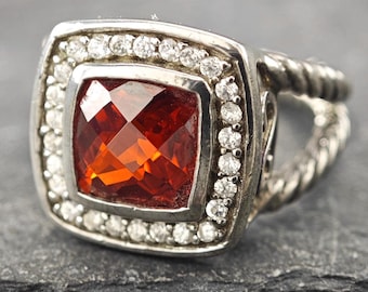 Sterling Silver Ring: Red CZ Square Stone, Size 6