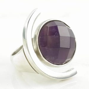 Vintage DTR Silver Ring Amethyst Modernist Sterling Purple Size 7