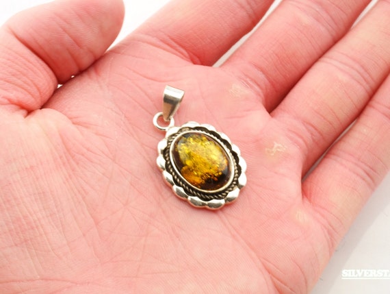Vintage Yellow Amber Sterling Silver Pendant - image 3