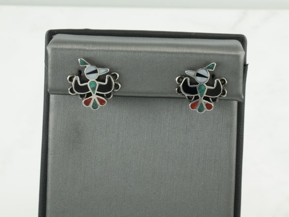 Zuni  Sterling Silver Thunderbird Earrings Clip on - image 7