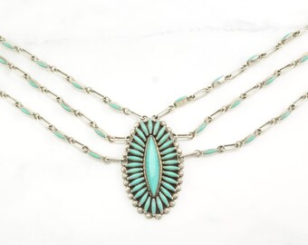 Vintage Native American Sterling Silver Blue Turquoise Needlepoint Necklace