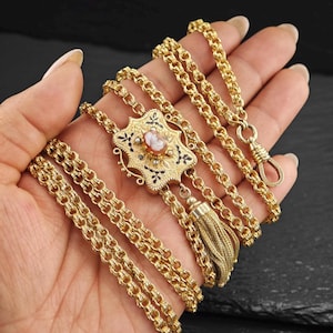 Antique Gold Fill, Pocket watch, Cameo Slide Tassel Necklace