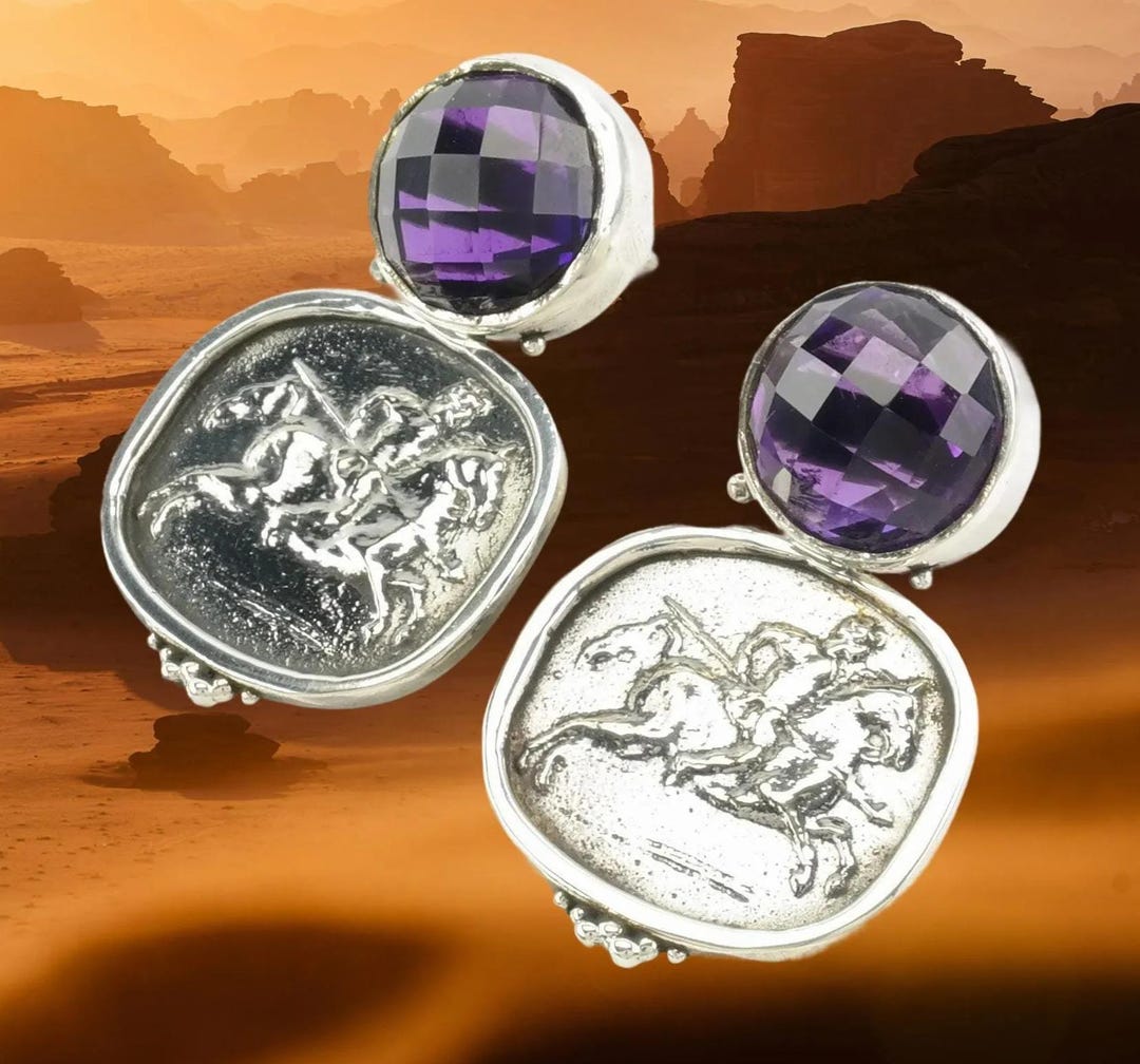 Sevan Purple Amethyst Polo Rider Earrings - Sterling Silver Studs - Etsy