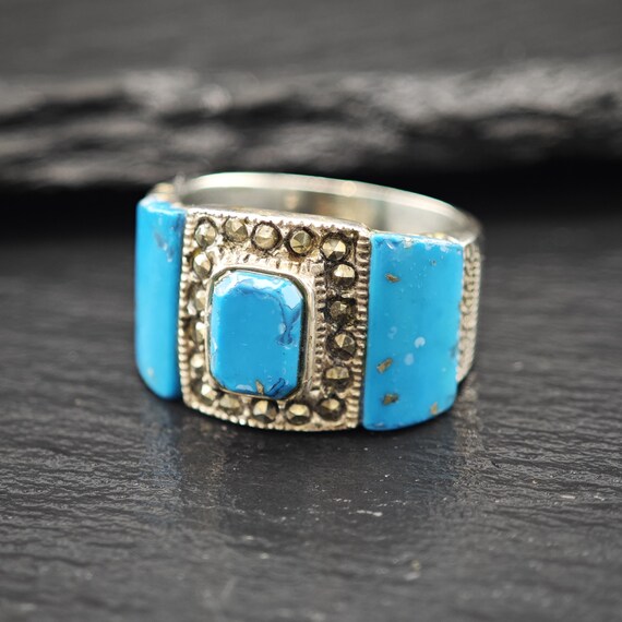 Silver Statement Ring: Blue Stone, Decorative Det… - image 7