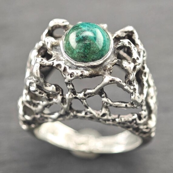 Chrysocolla Statement Ring: Brutalist Design - St… - image 1