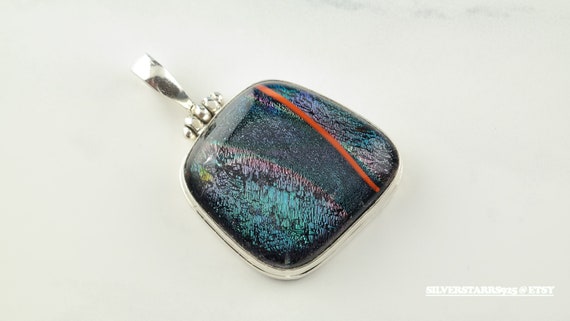 Dichroic Glass Sterling Silver Pendant - image 1