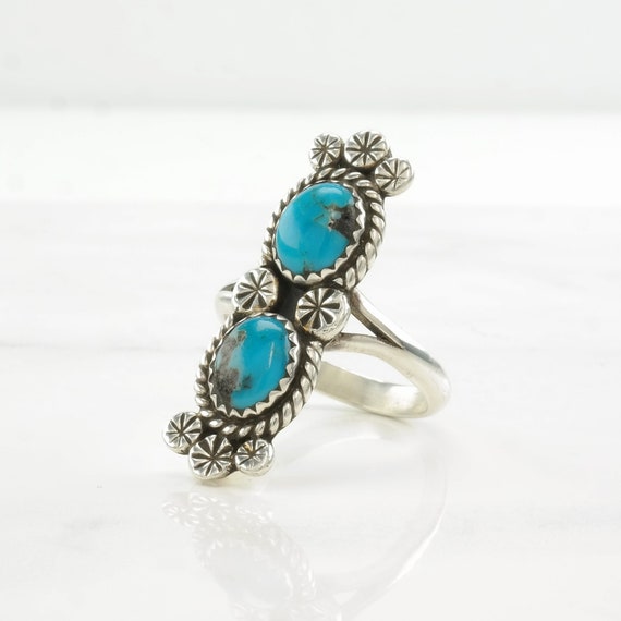 Vintage Native American Silver Ring Turquoise Dou… - image 1