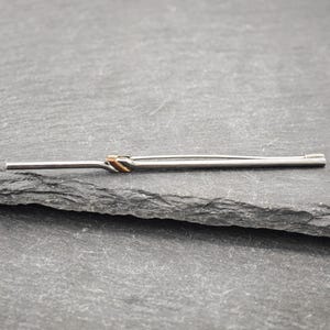 Minimalist Sterling Silver Brooch Copper Accent Mid Century