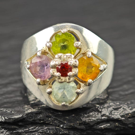 Gemstone Ring: Sterling Silver with Multicolor St… - image 1
