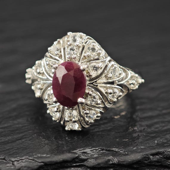 Glass Filled Ruby, Topaz Ring Sterling Silver Sz 6 - image 4