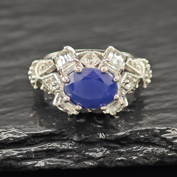 Sapphire Statement Ring: Sterling Silver Size 6 - image 3