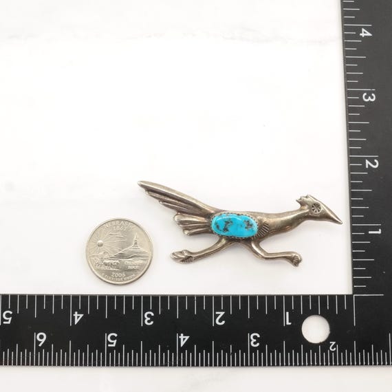 Turquoise Bird Silver Brooch - Native American St… - image 7