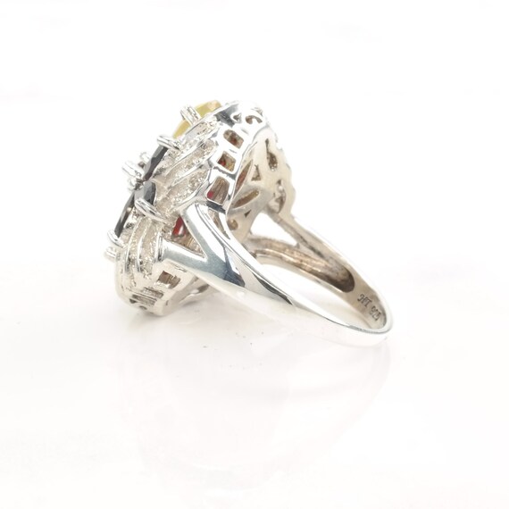Vintage Silver Ring Opal Garnet Diamond Flower Si… - image 4