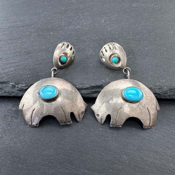 Native American, Turquoise Bear Stud/Dangle Earri… - image 8