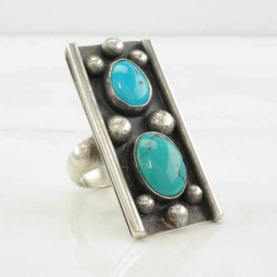 Large Sterling Silver Turquoise Ring Signed Tawne… - image 3