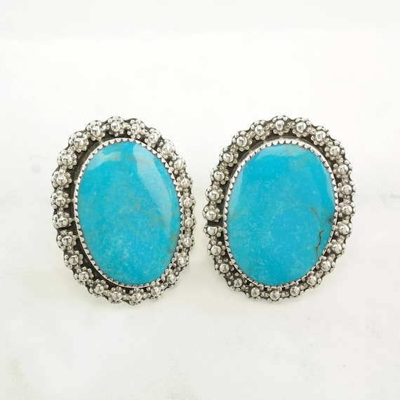 Native American Sterling Silver Large Turquoise E… - image 3