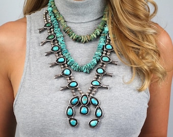 500ct Kingman Turquoise Nugget Necklace Sterling Silver