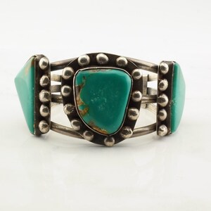 Bracciale rigido in argento con pegno antico dei nativi americani, turchese Kings Manassa, 6 1/2" immagine 8