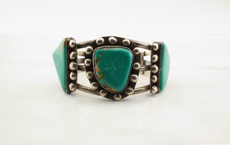 Bracciale rigido in argento con pegno antico dei nativi americani, turchese Kings Manassa, 6 1/2" immagine 8