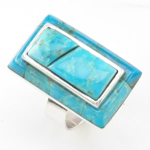 Vintage Southwest Silver Ring Turquoise Inlay Sterling Blue Size 10