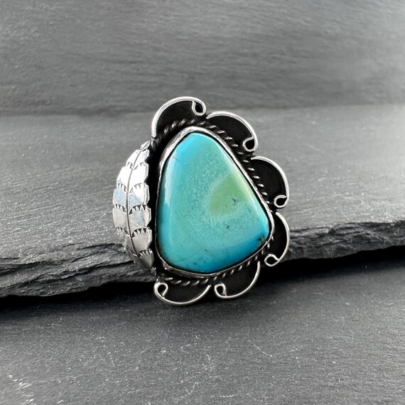 Turquoise Silver Ring: Native American Stamped (S… - image 9