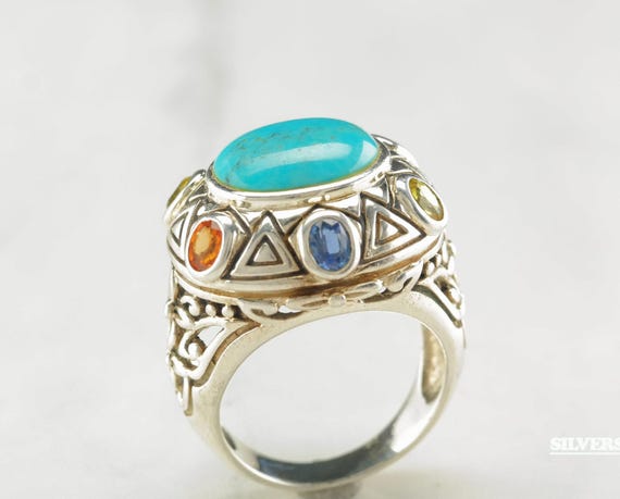 Sterling Silver Statement Ring, Turquoise & Natur… - image 10
