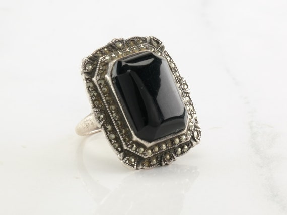 Vintage Art Deco Sterling Silver Ring Black Onyx … - image 8