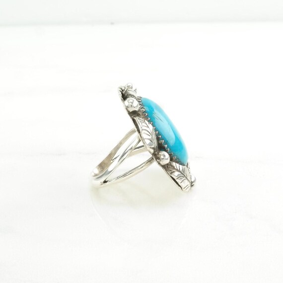 Turquoise Silver Ring: Native American Leaf Desig… - image 6