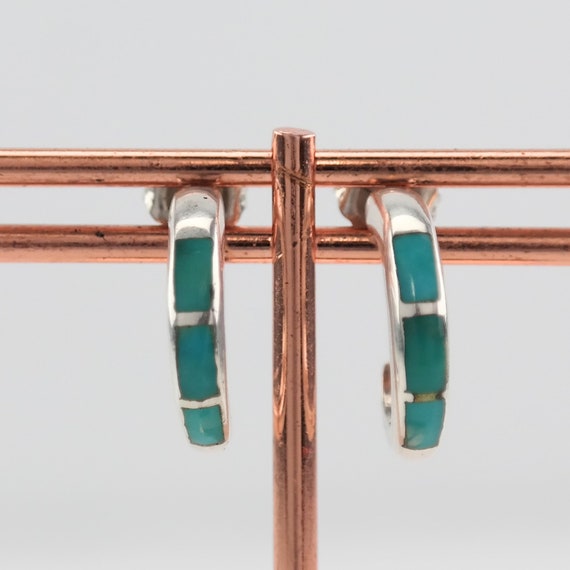 Southwest Sterling Silver Turquoise Inlay Earring… - image 5