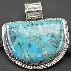 Vintage DTR Reconstituted Turquoise Large Sterling Silver Pendant
