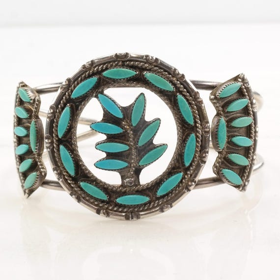 Turquoise Leaf Cuff Bracelet - Native American St… - image 4