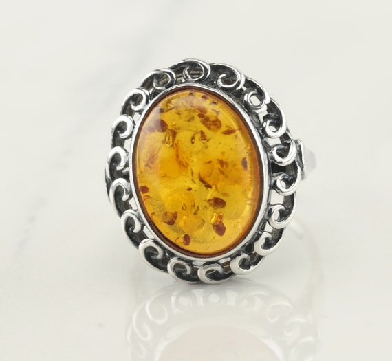Vintage Sterling Silver Amber Ring Size 6 1/2 - image 2