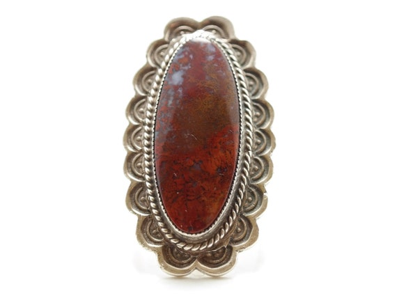 Vintage Native American Agate Ring Sterling Silve… - image 1