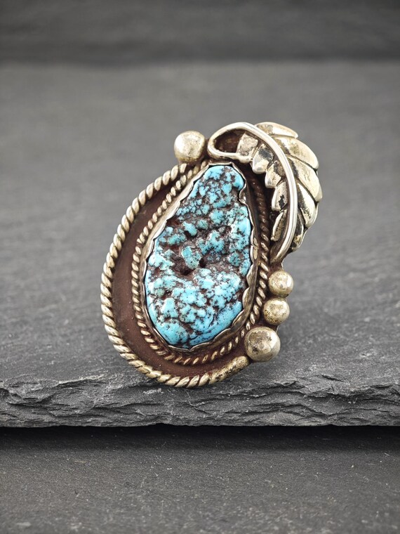 Native American Large Turquoise Ring - Sterling S… - image 9