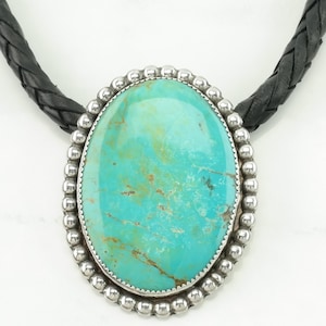 Vintage Southwest Sterling Silver Blue Turquoise Leather Cord Necklace