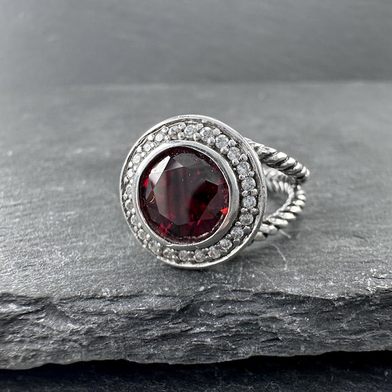 Sterling Silver Ring, Red CZ Stone Split (Size 6) - image 7