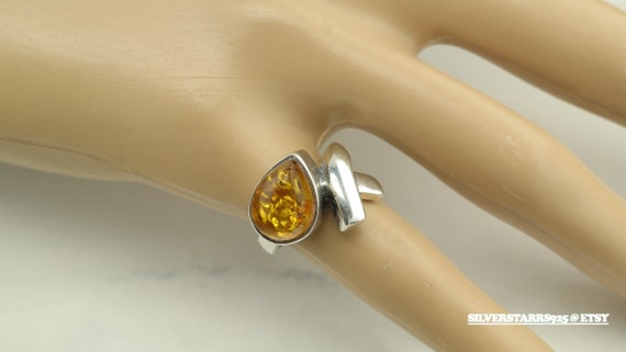 Drop Cross  Yellow Amber Sterling Silver Ring Siz… - image 2