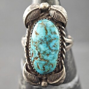Vintage Dendric Turquoise Ring Sterling Silver Size 7 1/4