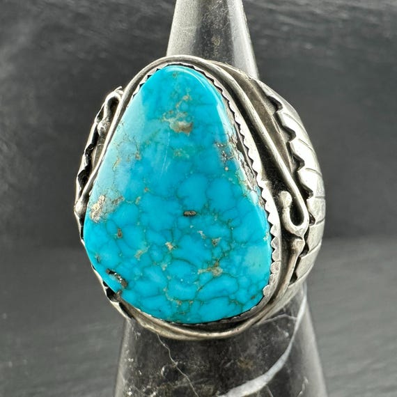 アクセサリー Native American Turquoise Sterling Ring Large Turquoise Ring Native American Waterweb Design Sterling