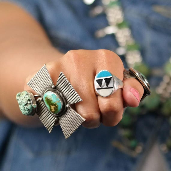 Sterling Silver Statement Ring: Native American I… - image 2